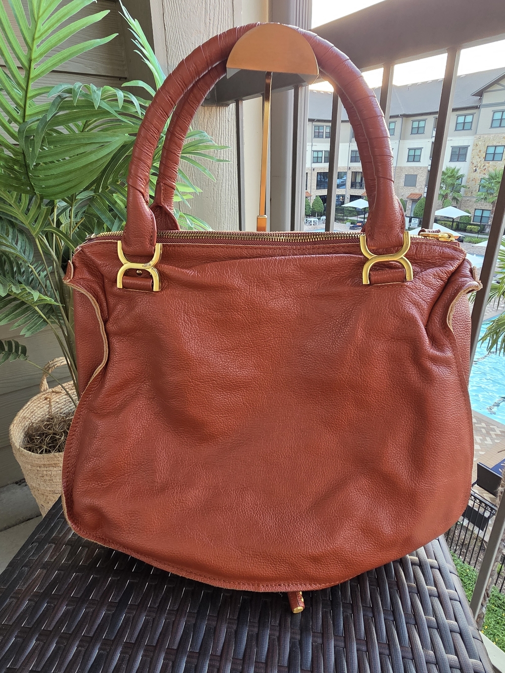Chloe Leather Tote Handbag in Burnt Orange - Picture 2 of 12